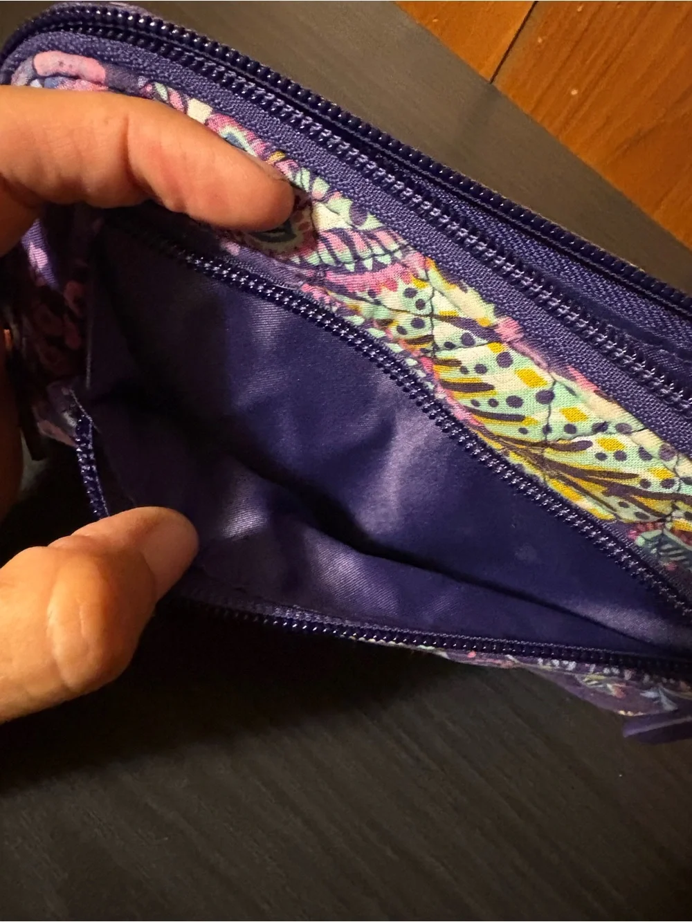 Vera Bradley Purple Floral Quilted Zip Phone Wallet with Yellow Accents - Picture 3 of 5
